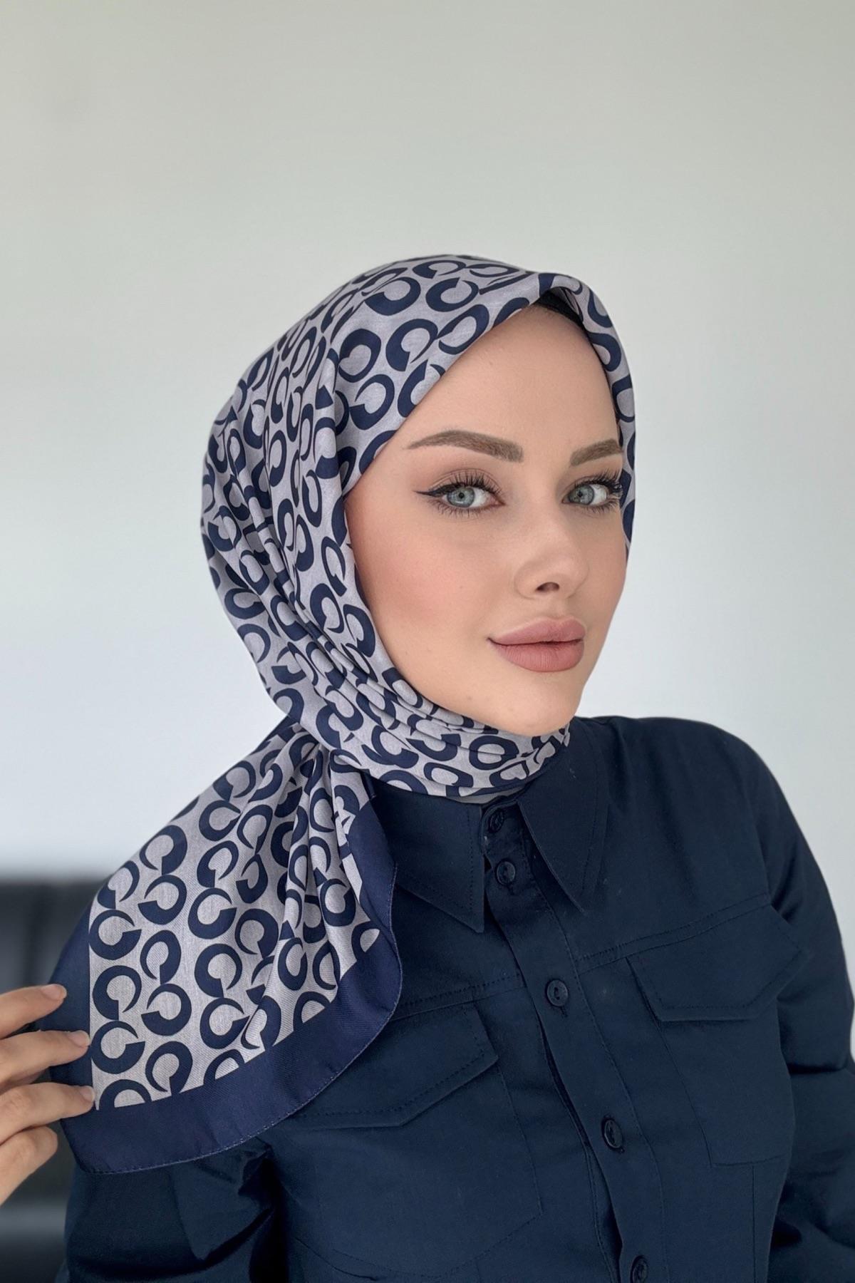 Zarif Desen Dijital Soft Eşarp Lacivert