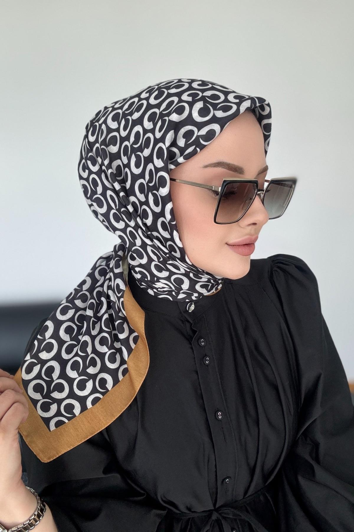 Zarif Desen Dijital Soft Eşarp Siyah