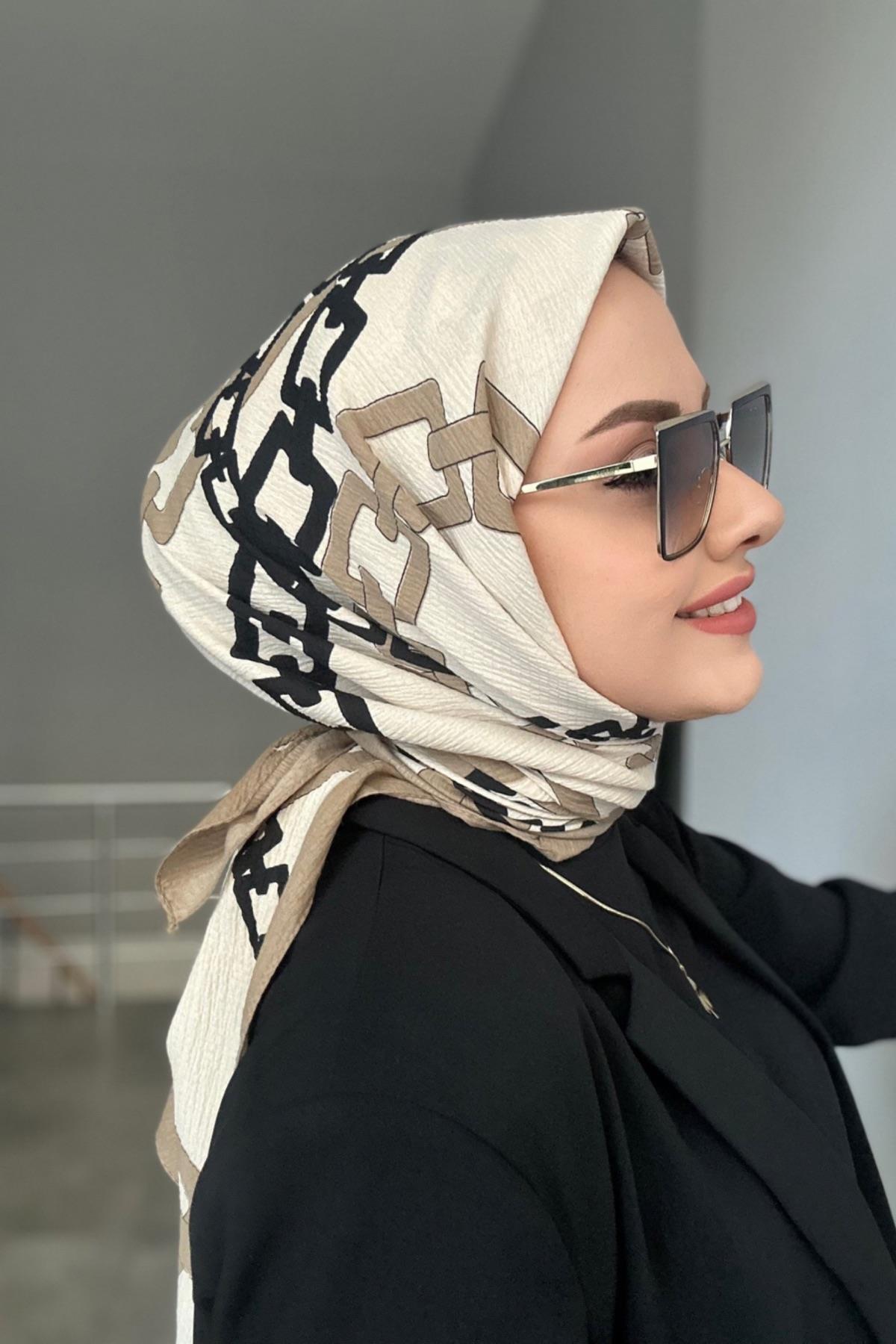 Zincir Desen Naturel Eşarp 