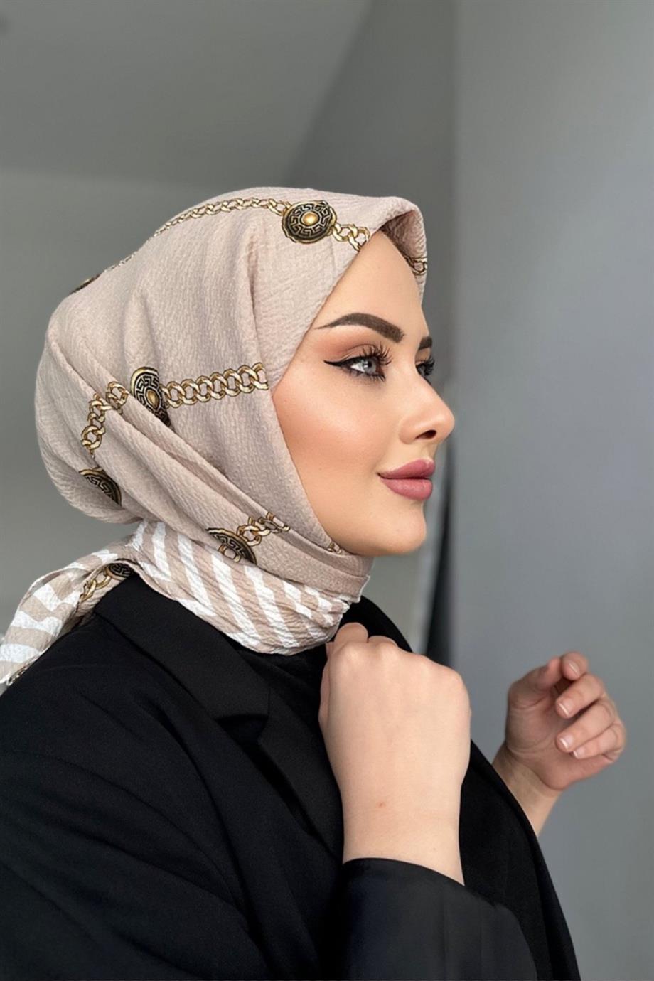 Chain pattern natural scarf beige