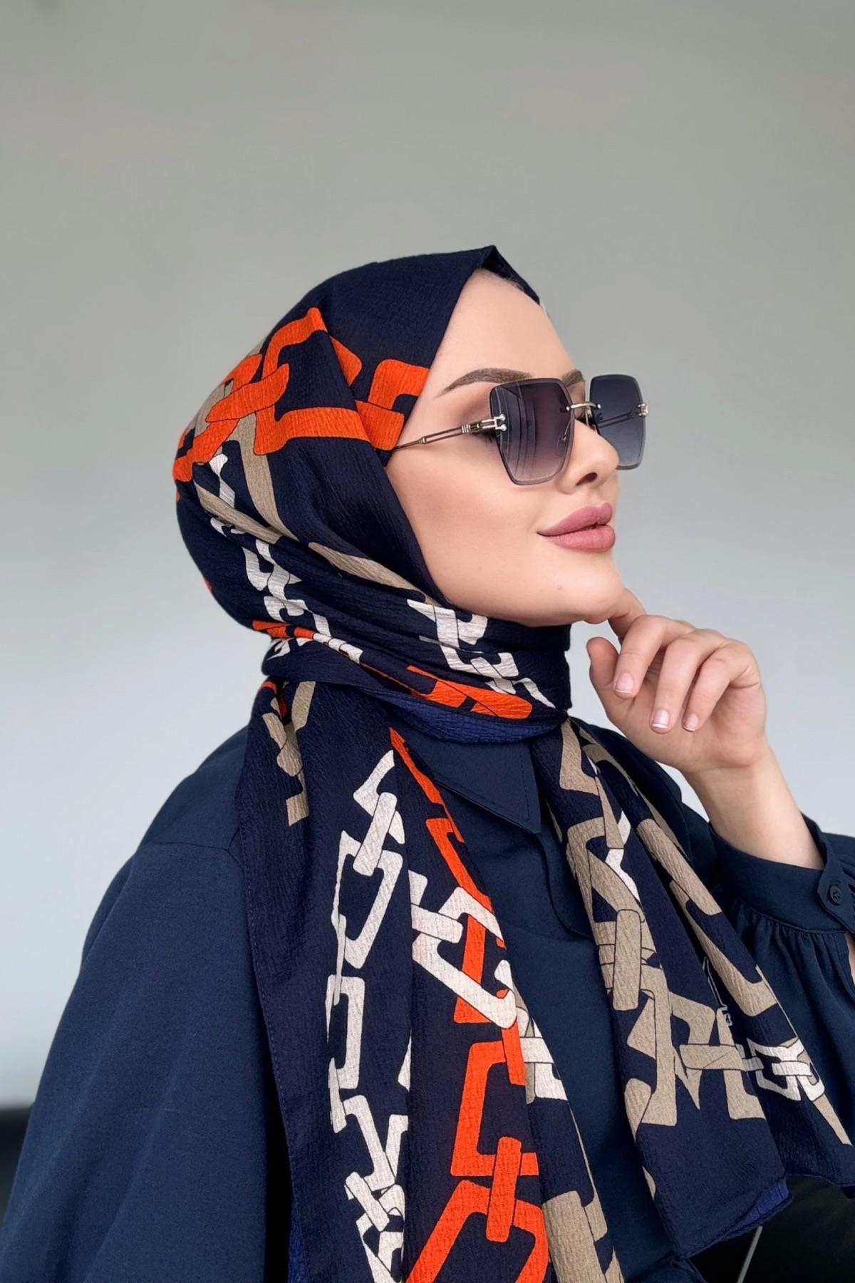 Zincir desen naturel sal lacivert turuncu