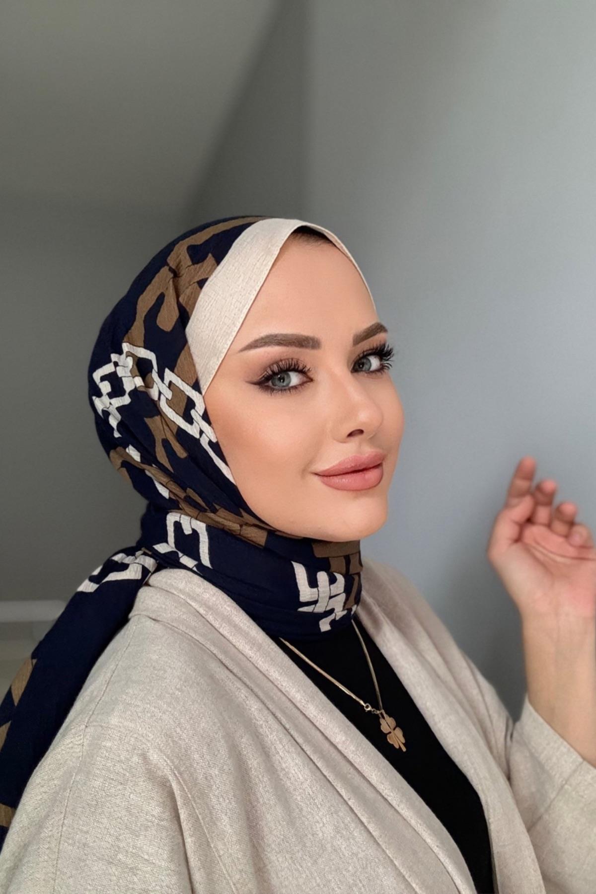 Zincir desen naturel sal lacivert vizon