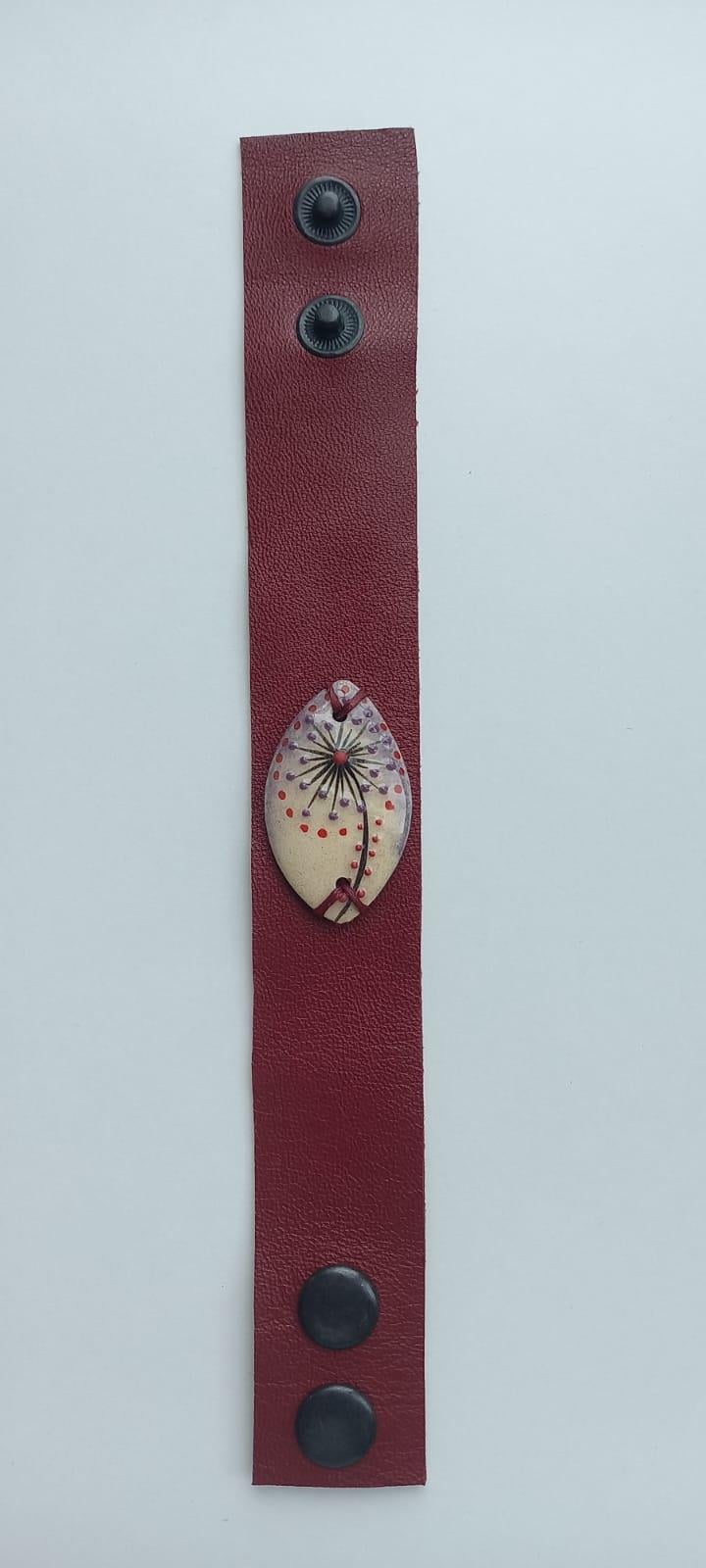 Karahindiba Deri Bileklik Bordo