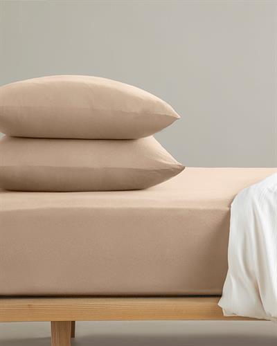 Plain Combed Cotton For One Person Fitted Sheet Set 100x200 cm Light Brown
