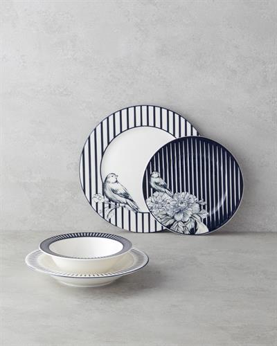 Комплект За Хранене Порцелан 24 части за 6 души Бял - Морскосин