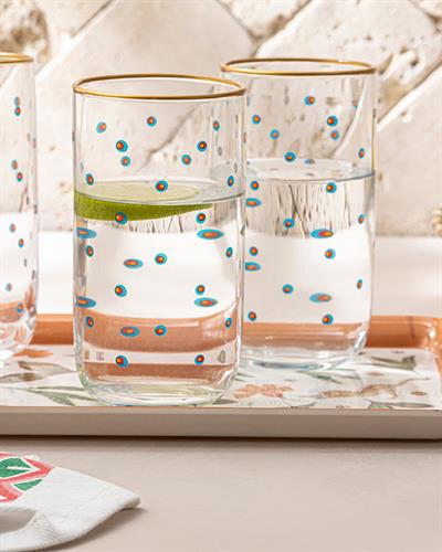 Чаша За Безалкохолно 3 Бр., Стъкло, Зелено-Синьо, 365 Ml