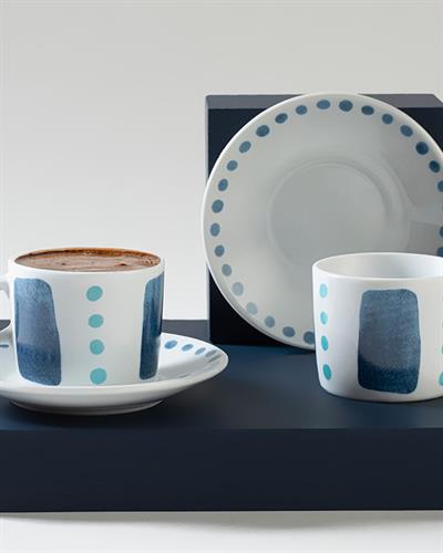 Porcelain 4 Parça 2 Kişilik Coffee Cup Set 80 ml Blue