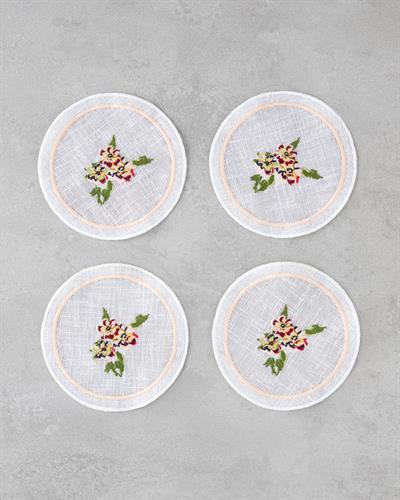 Подложка За Чаша 4 бр. Полиестер 14 см. Бял - Червен