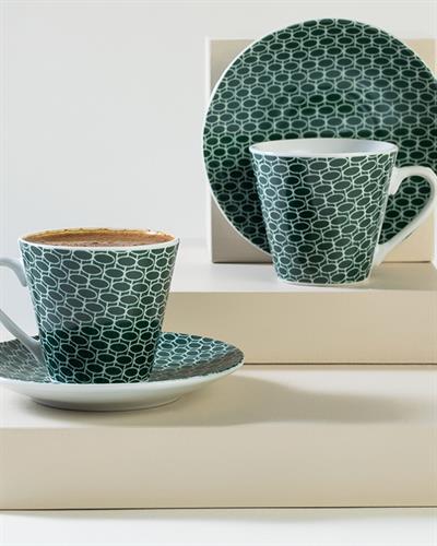 Porcelain 4 Parça 2 Kişilik Coffee Cup Set 80 ml Green