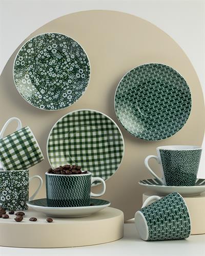 Porcelain 4 Parça 2 Kişilik Coffee Cup Set 80 ml Green