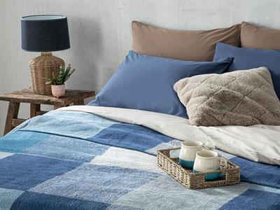 Одеяло, Единичен,Block , Памучен, 150x200 см,Морскосин - Син.