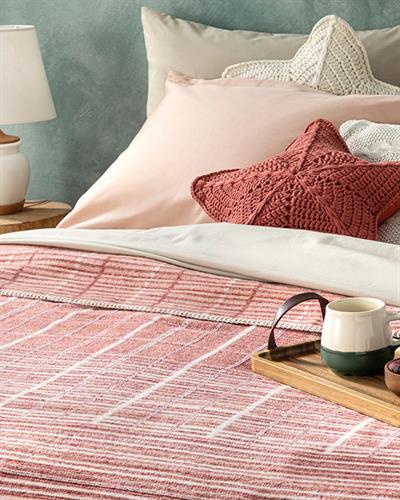 Одеало, Единичен Размер,Blurred Check , Памучен,  150 X 200 Cm, Розово