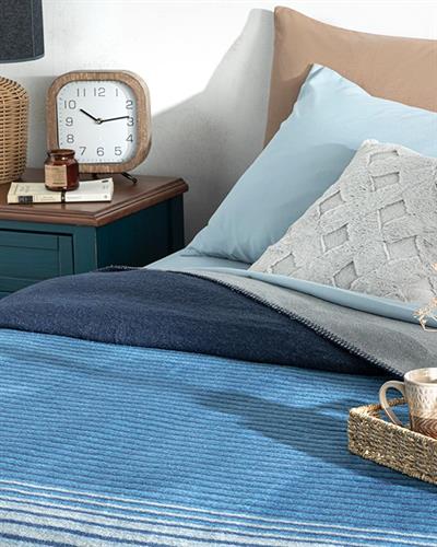 Одеало, Двоен Размер,Blurred Lines , Памучен, 200 X 220 Cm, Синьо-Бежово