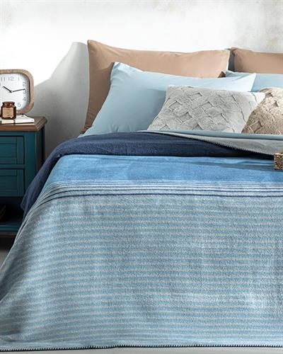 Одеяло, Кралски размер,Blurred Lines , Памучен 220x240 см Син - Бежов