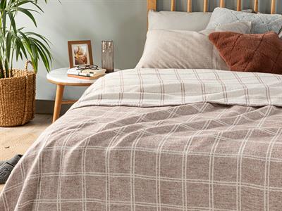 Одеало, Двоен Размер, Checks , 180 X 220 Cm, Кафяво