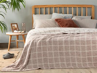 Одеало, Двоен Размер, Checks , 180 X 220 Cm, Кафяво