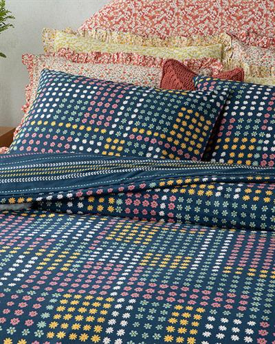 Комплект Спално Бель Единичен Размер, Daisy Patch , Памучен, 160 X 220 Cm / 50x70 cm, Тъмно Синьо