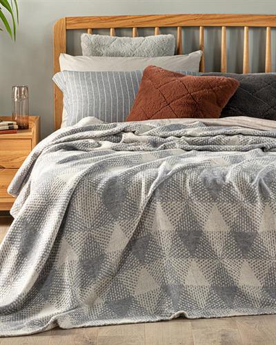 Одеало, Двоен Размер, Diamond Check , Pv Плюш, 180 X 220 Cm, Сиво