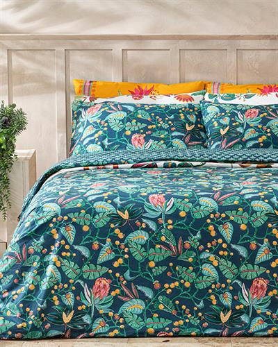 Комплект Спално Бель,  Двоен Размер,Exotic Garden  Памучен, 200 X 220 Cm/ 50x70 Cm, Тъмно Синьо