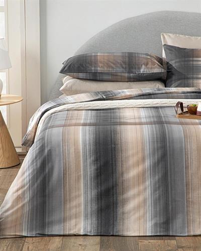 Комплект Спално Бел, Единичен Размер, Flowing Plaid, Памучен, 160 X 220 Cm / 50x70 cm, Антрацит - Бежов,