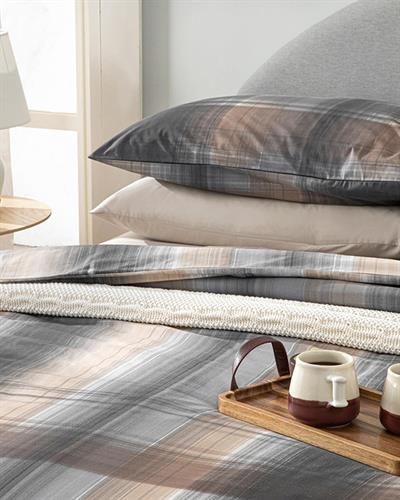 Комплект Спално Бел, Единичен Размер, Flowing Plaid, Памучен, 160 X 220 Cm / 50x70 cm, Антрацит - Бежов,