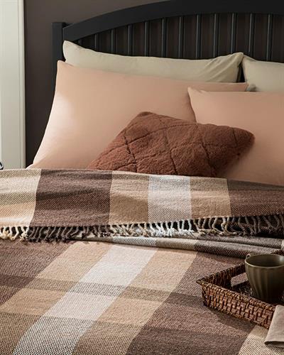  Одеало, Единичен Размер,Madras Check, Памучен,  150 X 200 Cm, Кафяво,