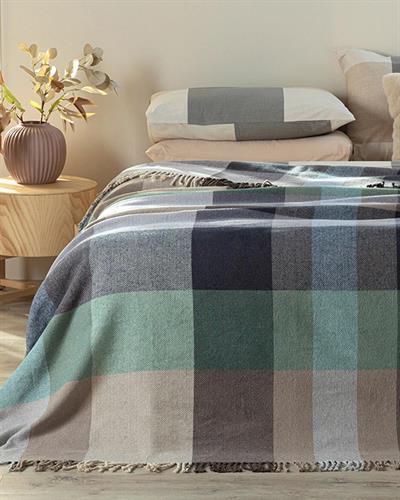  Одеало, Двоен Размер, Madras Check, Памучен, 200 X 220 Cm, Тъмно Синьо - Бежово
