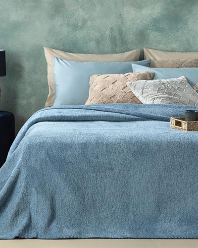 Одеало, Двоен Размер, Melange ,Памучен, 200 X 220 Cm, Тъмно Синьо- Синьо