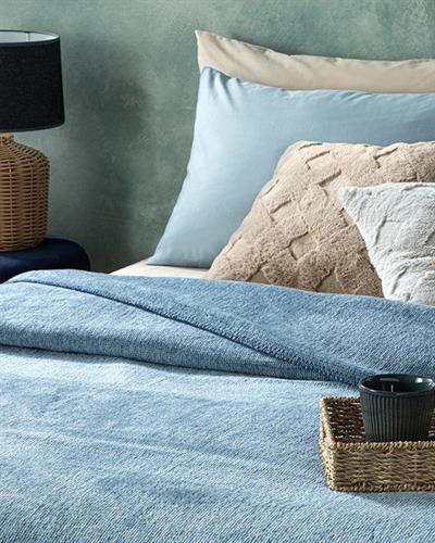 Одеало, Двоен Размер, Melange ,Памучен, 200 X 220 Cm, Тъмно Синьо- Синьо