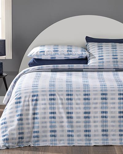 Комплект Спално Бель Единичен Размер,Modern Square , Лесно За Гладене, 160 X 220 Cm / 50x70 cm, Синьо