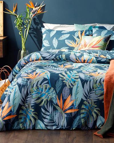 Комплект Спално Бель, Единичен Размер, Paradise Flowers , Памучен, 160 X 220 Cm / 50x70 cm, Тъмно Синьо,