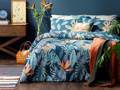 Комплект Спално Бель , Super King Size, Paradise Flowers,  Памучен, Тъмно Синьо, 260 X 220 Cm/ 50x70 cm, Тъмно Синьо