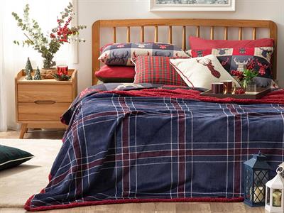 Tartan sherpa For One Person Blanket 150x200 cm NavyBlue-Damson