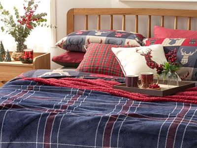 Tartan sherpa For One Person Blanket 150x200 cm NavyBlue-Damson