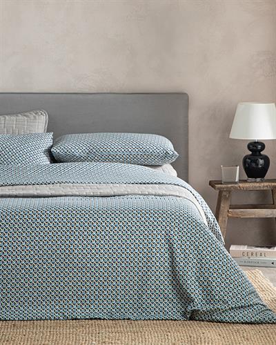 Комплект Спално Бель Двоен Размер,Trio Tile , Лесно За Гладене, 200 X 220 Cm/ 50x70 Cm, Тъмно Синьо