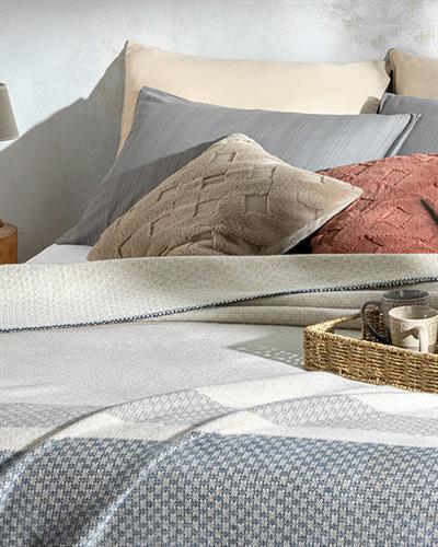  Одеало, Двоен Размер, Triple Stripe, 200 X 220 Cm, Морско Синьо-Сиво