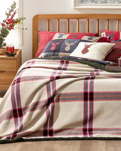 Windowpane sherpa For One Person Blanket 150x200 cm Beige-Red.