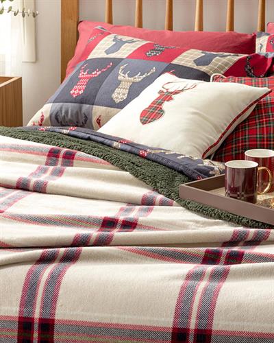 Windowpane sherpa For One Person Blanket 150x200 cm Beige-Red.