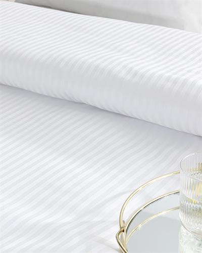 1 Cm Çizgili Спално Бельо Единичен Размер, Памучен Сатен, Бяло, 140 X 200 Cm