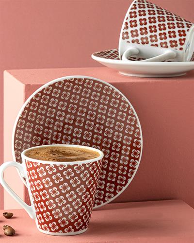 Alessi Porcelain 4 Parça 2 Kişilik Coffee Cup Set 80 ml Claret Red