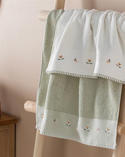 Alıta Комплект Кърпи За Лице С бродерия двойна Памучен 50x70 см Екрю - Морскозелен