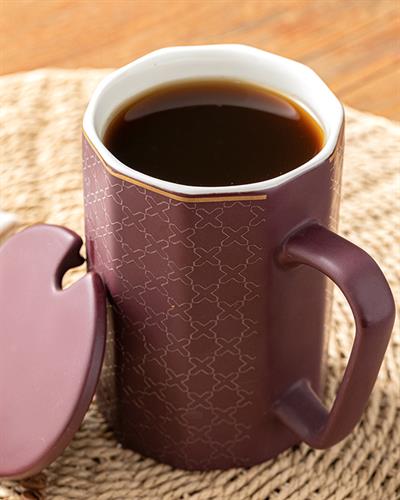 Alto New Bone China Lidded with spoon Cup 450 ml Claret Red