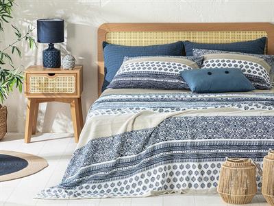 Ancient Lines Комплект Пике Двоен Размер, Отпечатан, Индиго-Антично Бежово, 200 X 220 Cm