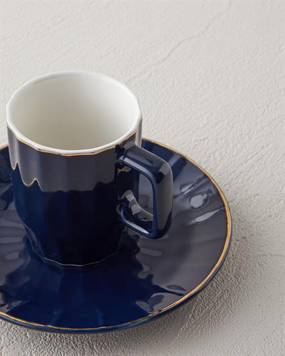 Angely Комплект С Чаши За Кафе 4 части за 2 души Китайски костен порцелан 80 мл Морскосин