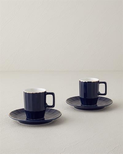 Angely Комплект С Чаши За Кафе 4 части за 2 души Китайски костен порцелан 80 мл Морскосин