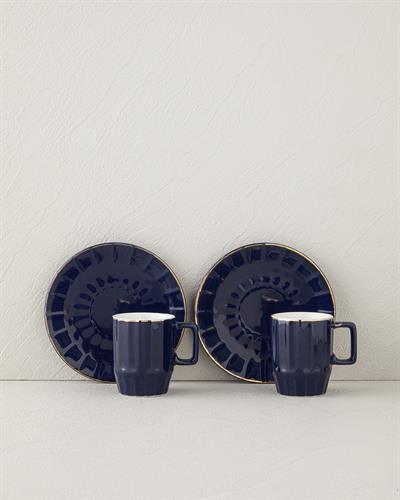 Angely Комплект С Чаши За Кафе 4 части за 2 души Китайски костен порцелан 80 мл Морскосин