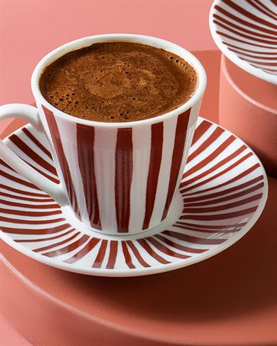 Angle Porcelain 4 Parça 2 Kişilik Coffee Cup Set 80 ml Claret Red