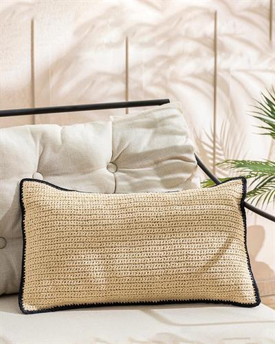 Angola Raffia Decorative Single Decorative Cushion 30x50 cm Natural - Black