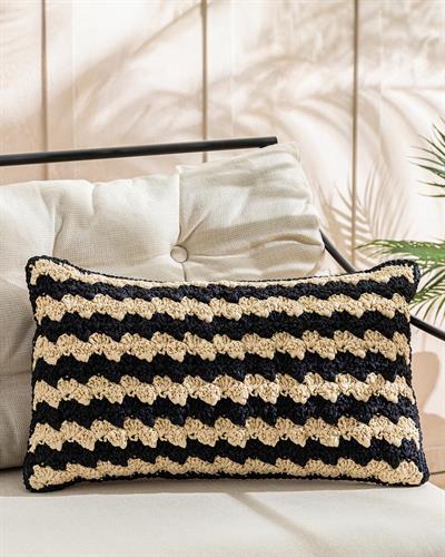 Angola Raffia Decorative Single Decorative Cushion 30x50 cm Natural - Black