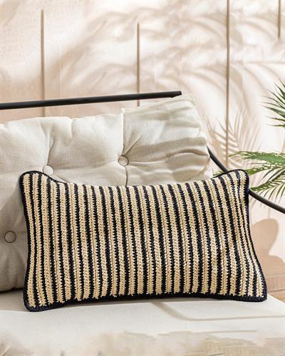Angola Raffia Decorative Single Decorative Cushion 30x50 cm Natural - Black